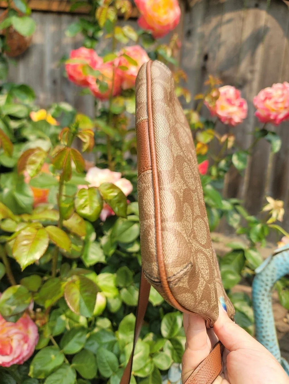 Coach Signature Stripe Tan Crossbody